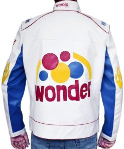 Men's Talladega Nights Ricky Bobby Wonder White Biker Racing Faux Leather Jacket Motorcycle