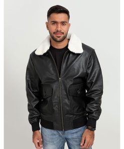 Men's B3 Bomber Faux Fur Aviator Real Leather Black Jacket Gifts for Him