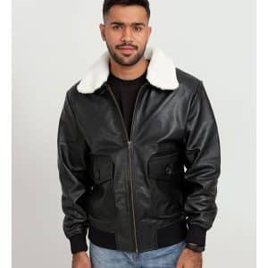Men's B3 Bomber Faux Fur Aviator Real Leather Black Jacket Gifts for Him