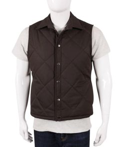 John Dutton Cowboy Classic Brown Quilted Yellowstone Vest Black Friday Sale Christmas