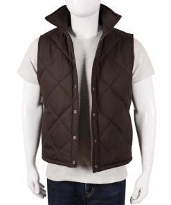 John Dutton Cowboy Classic Brown Quilted Yellowstone Vest Free Shipping UK USA Canada