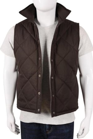 John Dutton Cowboy Classic Brown Quilted Yellowstone Vest Free Shipping UK USA Canada