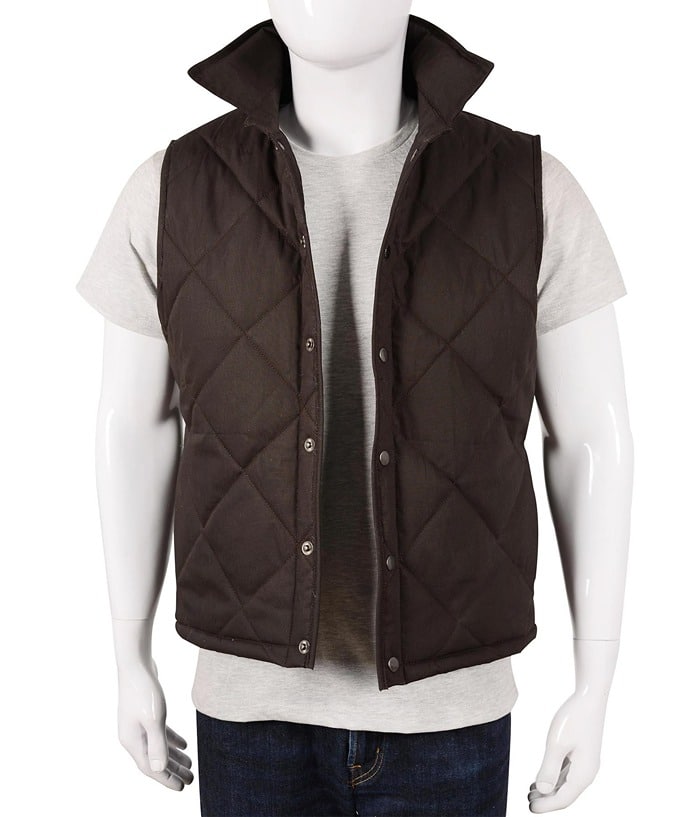 John Dutton Cowboy Classic Brown Quilted Yellowstone Vest Free Shipping UK USA Canada