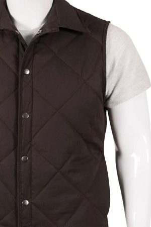 John Dutton Cowboy Classic Brown Quilted Yellowstone Vest Halloween Sale