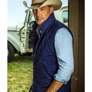 Kevin Costner Yellowstone Blue Quilted Cowboy Vest