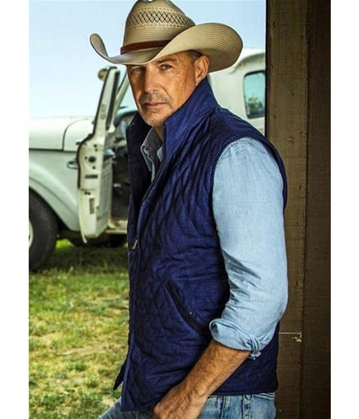 Kevin Costner Yellowstone Blue Quilted Cowboy Vest