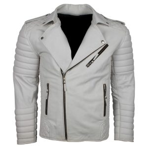 Men Brando White Boda Biker Leather Jacket