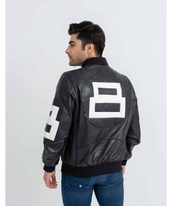 Mens 8 Ball Pool Black Bomber Leather Jacket