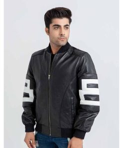 Mens 8 Ball Pool Black Bomber Leather Jacket Free Shipping UK USA Europe