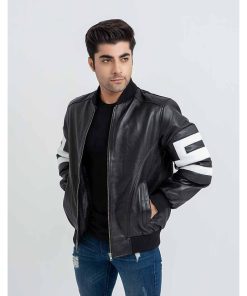 Mens 8 Ball Pool Black Bomber Leather Jacket herren jacket motorrad