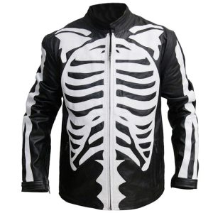 Men's Biker Skeleton Bones Leather Jacket Halloween Costume