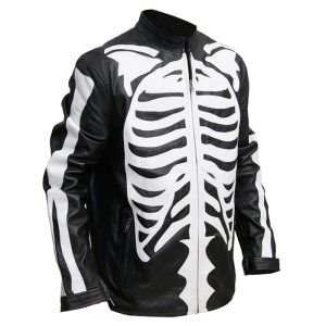Men's Biker Skeleton Bones Leather Jacket Halloween Costume Free Shipping UK USA Europe