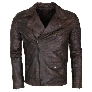 Men's Brown Waxed Vintage Brando Biker Leather Jacket