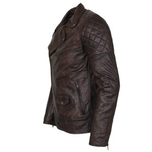 Men's Brown Waxed Vintage Brando Biker Leather Jacket Gifts for Him Fathers Day Sale