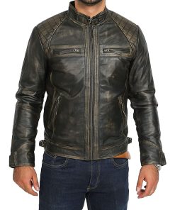 Men's Distressed Black Quilted Biker Leather Jacket Black Friday Sale