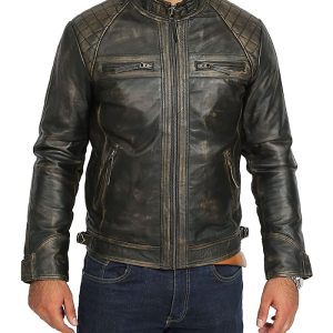 Men's Distressed Black Quilted Biker Leather Jacket Black Friday Sale