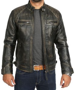 Men's Distressed Black Quilted Biker Leather Jacket Christmas Sale