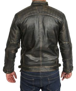 Men's Distressed Black Quilted Biker Leather Jacket Shop Now
