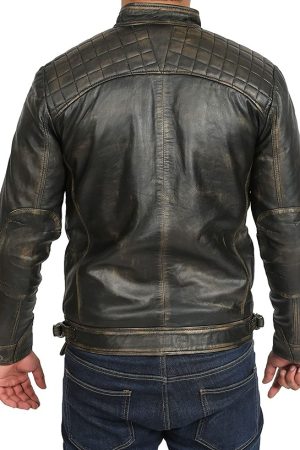 Men's Distressed Black Quilted Biker Leather Jacket Shop Now