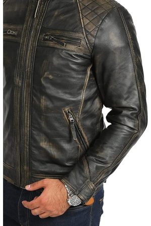 Men's Distressed Black Quilted Biker Leather Jacket motorrad jacke herren