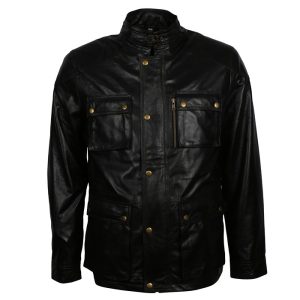 Mens Retro Vintage Black Café Racer Leather Jacket