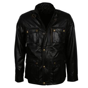 Mens Retro Vintage Black Café Racer Leather Jacket veste en cuir homme