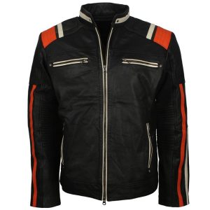 Men's Vintage Retro Biker Black Leather Jacket Sale Father Days Gift