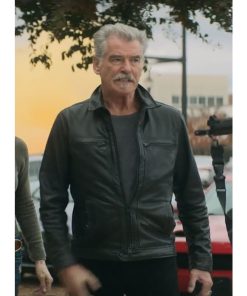 Pierce Brosnan The Outlaws Black Leather Biker Jacket Free Shipping UK USA Canada