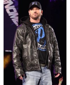 TNA AJ Styles Hooded Black Leather Jacket