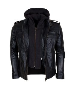 TNA AJ Styles Hooded Black Leather Jacket Black Friday Sale