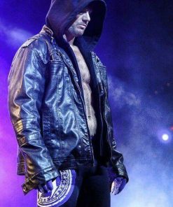 TNA AJ Styles Hooded Black Leather Jacket Free Shipping