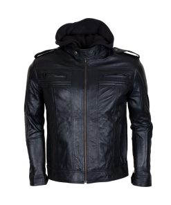 TNA AJ Styles Hooded Black Leather Jacket Shop online