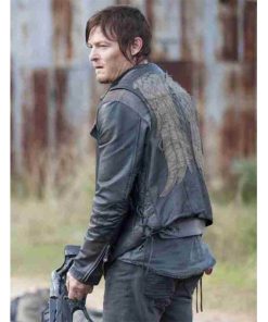 Daryl Dixon The Walking Dead Black Leather Biker Vest