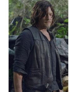 Daryl Dixon The Walking Dead Black Leather Biker Vest Black Friday Sale
