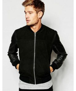 Men's Fashion Biker Black Leather Suede Jacket