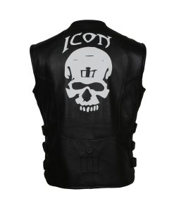 Mens Motorcycle Rider Icon Biker Black Leather Vest Skull Jacket