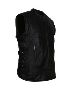Mens Motorcycle Rider Icon Biker Black Leather Vest Skull Jacket Australia USA Free Shipping