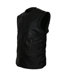 Mens Motorcycle Rider Icon Biker Black Leather Vest Skull Jacket Sale UK France USA
