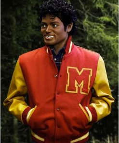 Michael Jackson Thriller Varsity Jacket Leather Sleeves mens