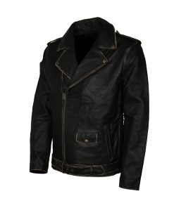Amon Amarth Black Distressed Biker Leather Jacket Christmas Sale