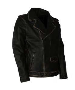 Amon Amarth Black Distressed Biker Leather Jacket Free Shipping UK USA Canada