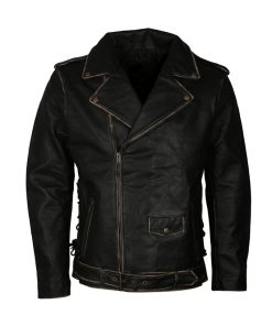 Amon Amarth Black Distressed Biker Leather Jacket Gifts for Him