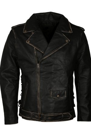 Amon Amarth Black Distressed Biker Leather Jacket Gifts for Him