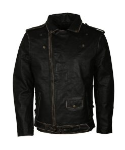 Amon Amarth Black Distressed Biker Leather Jacket Halloween Sale