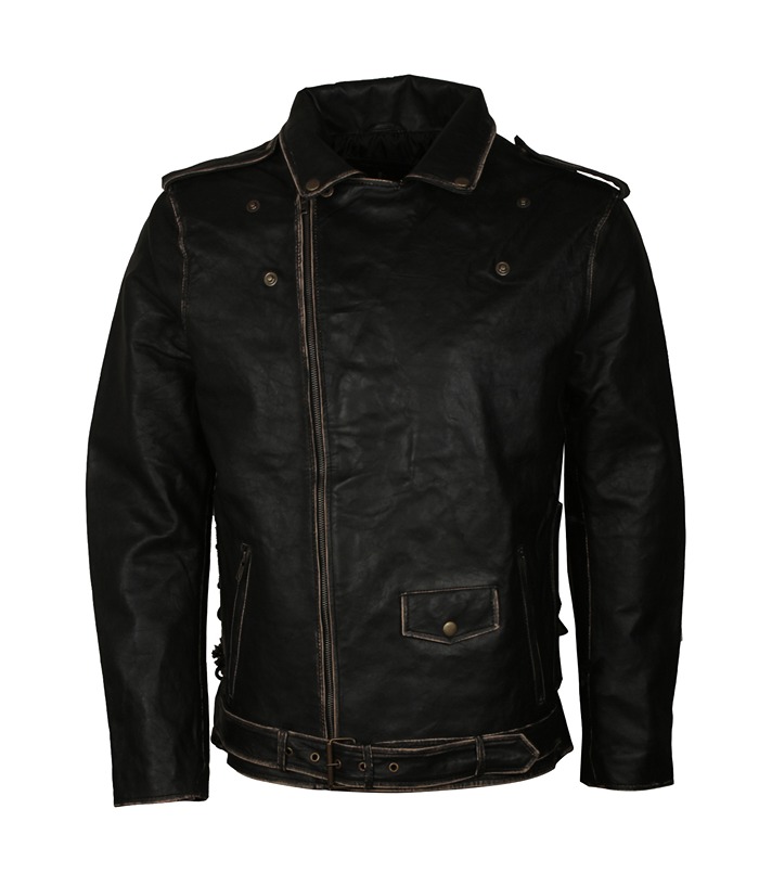 Amon Amarth Black Distressed Biker Leather Jacket Halloween Sale