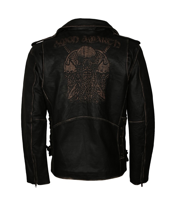 Amon Amarth Black Distressed Biker Leather Jacket