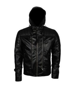 Batman Arkham Knight Hooded Leather Jacket Costume Cosplay Sale