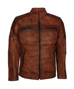 Biker Distressed Brown Leather Jacket Men