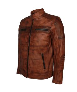 Biker Distressed Brown Leather Jacket Men Hot Sale
