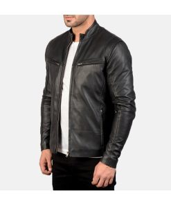 Black Vintage Mens Classic Biker Leather Jacket Gifts For Him